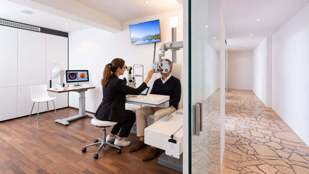 Präziser Sehtest mit moderner Messtechnik beim Optiker