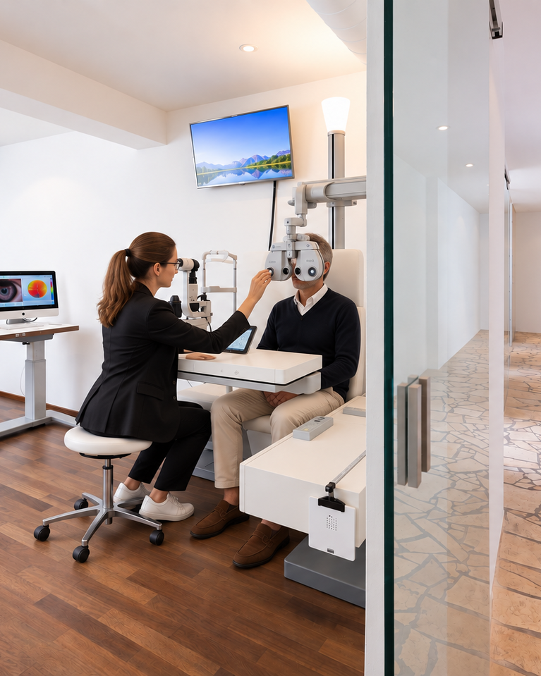 Präziser Sehtest mit moderner Messtechnik beim Optiker