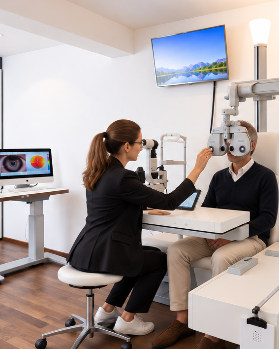 Präziser Sehtest mit moderner Messtechnik beim Optiker